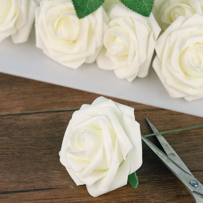 50Pcs Rose Artificial Flowers, lavender Fake Roses for Decorations, Light Purple Foam Fake Flowers with Stems DIY Wedding Bouquet Bridal Shower Centerpieces Floral Arrangement Party Home Decor