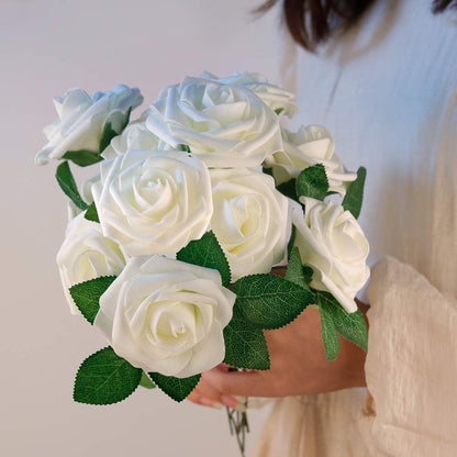 50Pcs Rose Artificial Flowers, lavender Fake Roses for Decorations, Light Purple Foam Fake Flowers with Stems DIY Wedding Bouquet Bridal Shower Centerpieces Floral Arrangement Party Home Decor