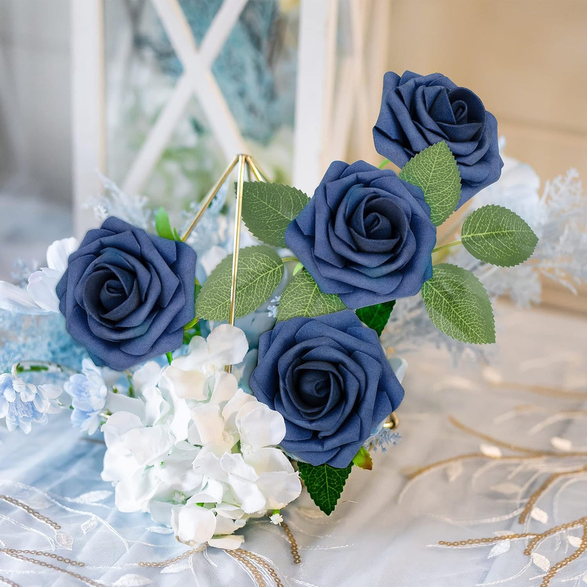 50Pcs Rose Artificial Flowers, lavender Fake Roses for Decorations, Light Purple Foam Fake Flowers with Stems DIY Wedding Bouquet Bridal Shower Centerpieces Floral Arrangement Party Home Decor