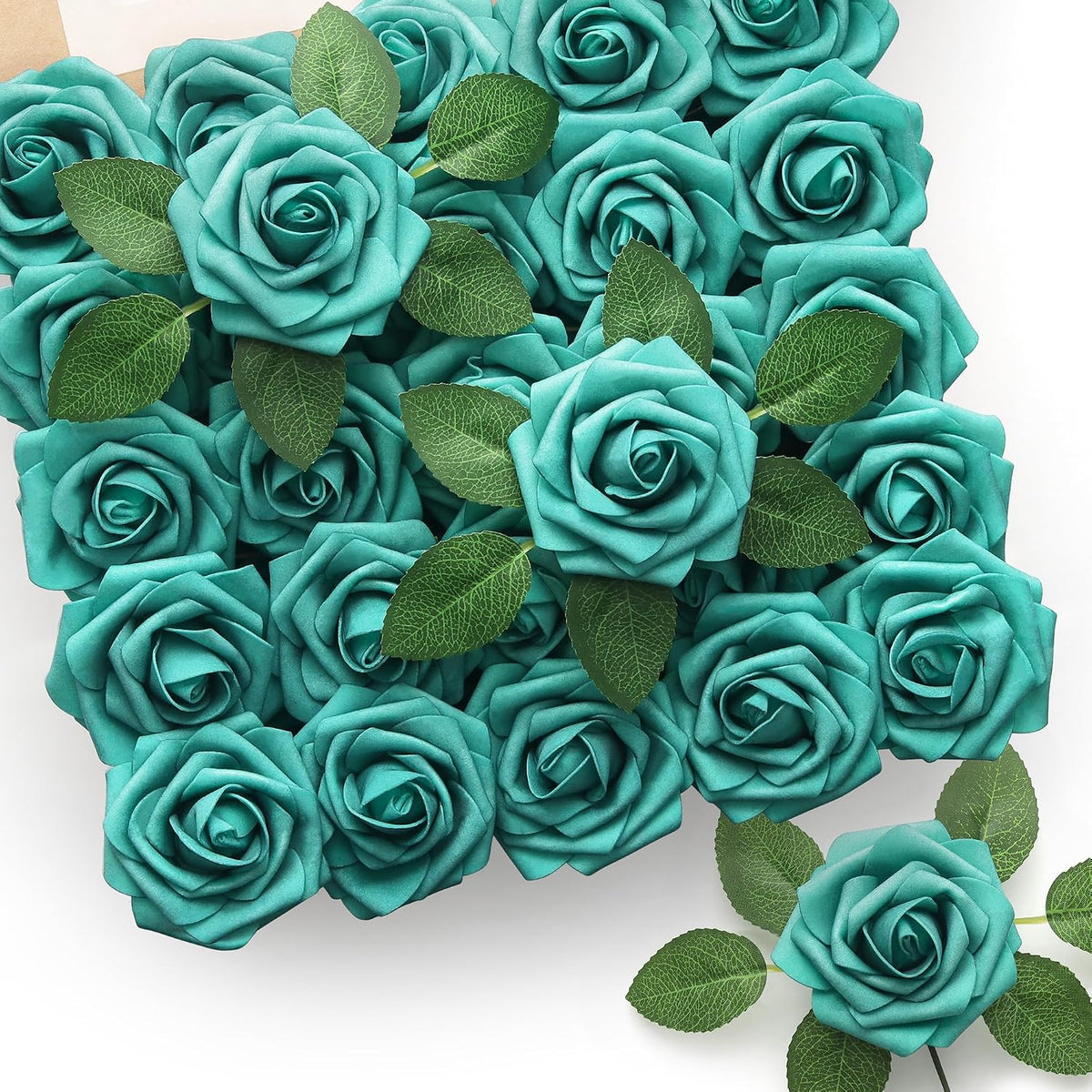 50Pcs Rose Artificial Flowers, lavender Fake Roses for Decorations, Light Purple Foam Fake Flowers with Stems DIY Wedding Bouquet Bridal Shower Centerpieces Floral Arrangement Party Home Decor