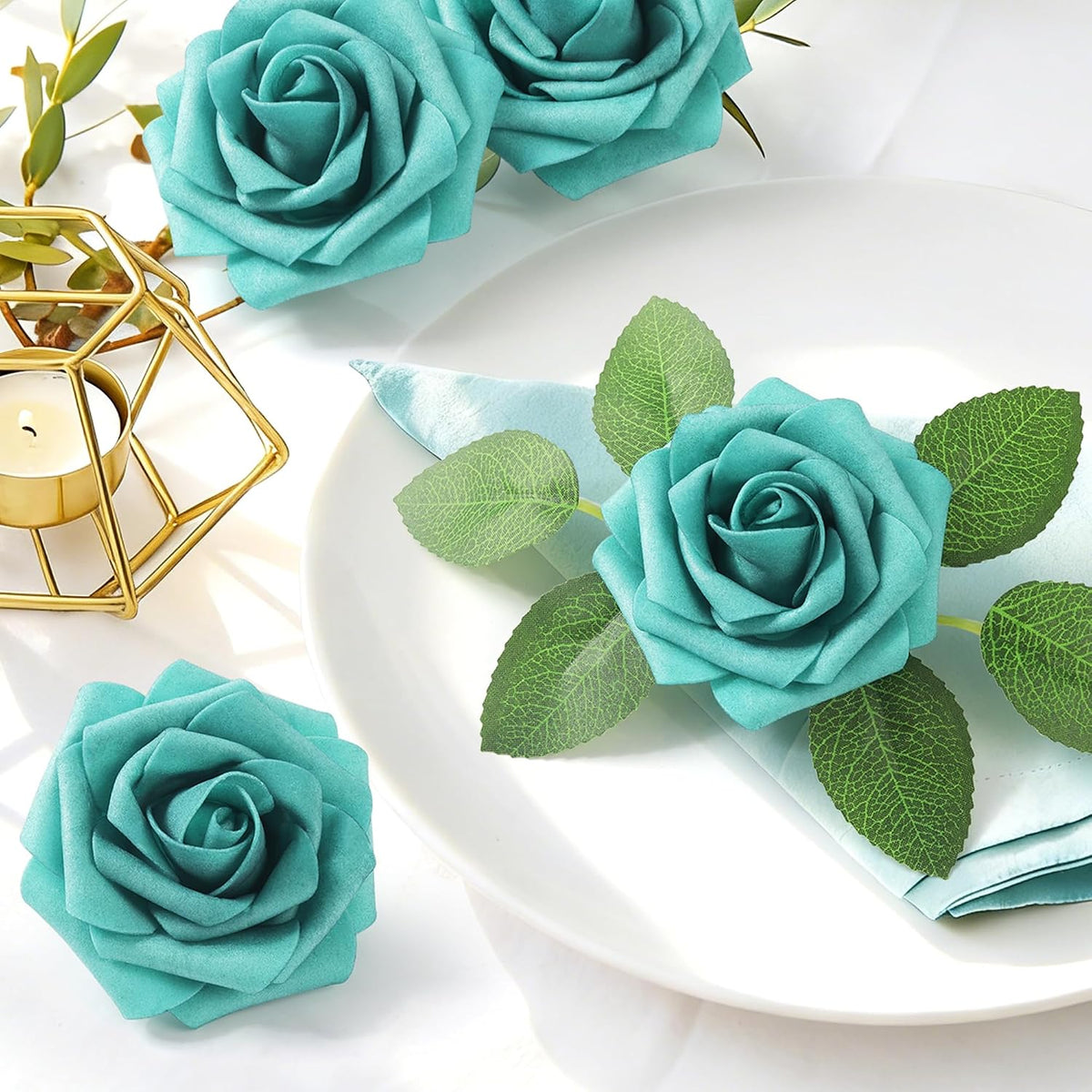 50Pcs Rose Artificial Flowers, lavender Fake Roses for Decorations, Light Purple Foam Fake Flowers with Stems DIY Wedding Bouquet Bridal Shower Centerpieces Floral Arrangement Party Home Decor