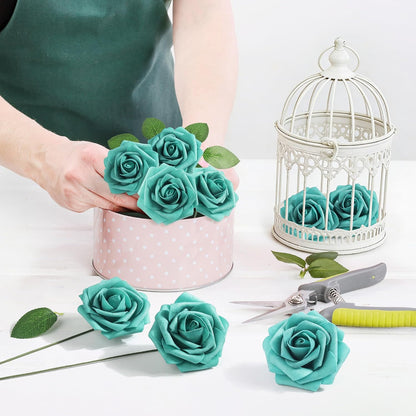 50Pcs Rose Artificial Flowers, lavender Fake Roses for Decorations, Light Purple Foam Fake Flowers with Stems DIY Wedding Bouquet Bridal Shower Centerpieces Floral Arrangement Party Home Decor