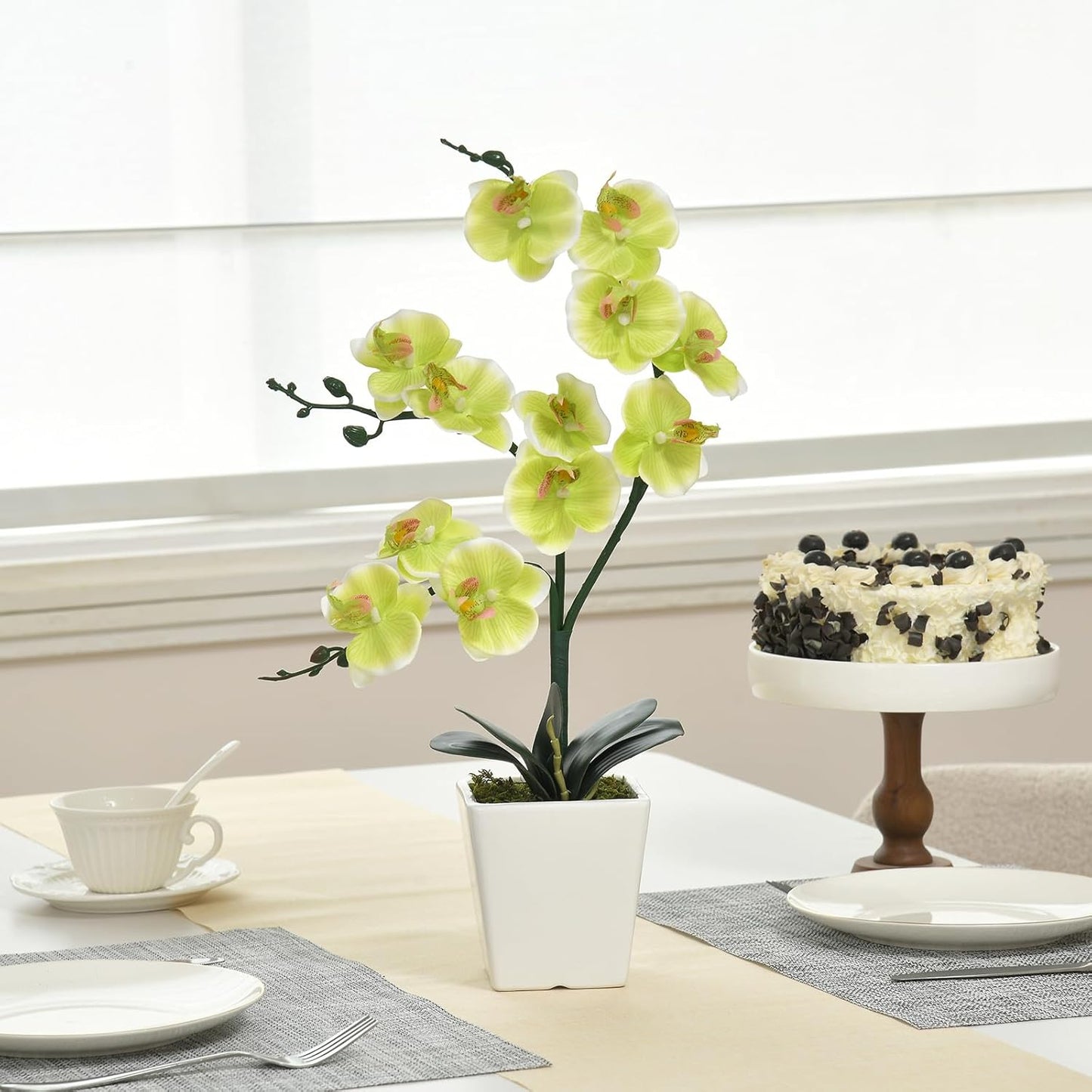 15" Tall Artificial Silk Phalaenopsis Orchid Flower Plant Pot Arrangements (Dark Purple)