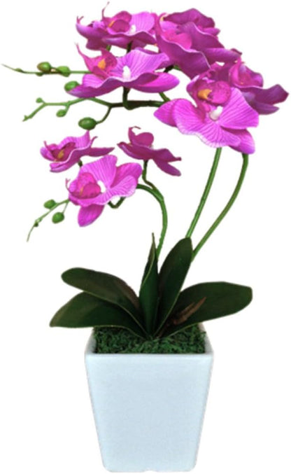 15" Tall Artificial Silk Phalaenopsis Orchid Flower Plant Pot Arrangements (Dark Purple)