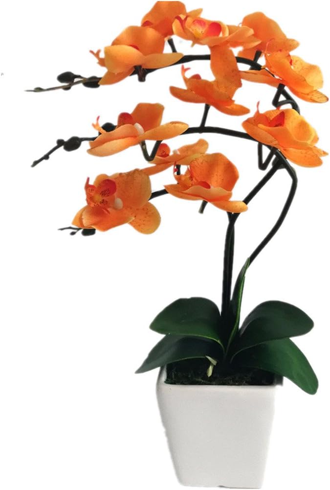 15" Tall Artificial Silk Phalaenopsis Orchid Flower Plant Pot Arrangements (Dark Purple)