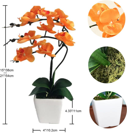 15" Tall Artificial Silk Phalaenopsis Orchid Flower Plant Pot Arrangements (Dark Purple)
