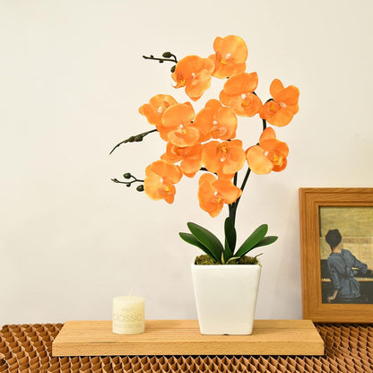 15" Tall Artificial Silk Phalaenopsis Orchid Flower Plant Pot Arrangements (Dark Purple)