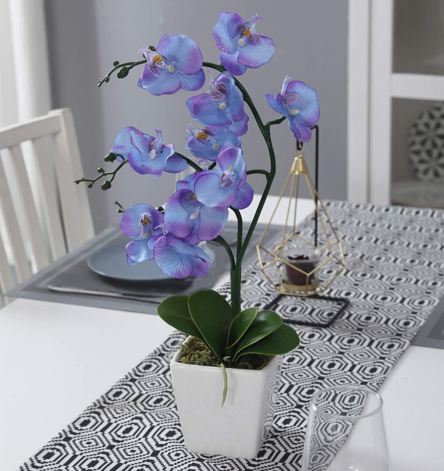 15" Tall Artificial Silk Phalaenopsis Orchid Flower Plant Pot Arrangements (Dark Purple)