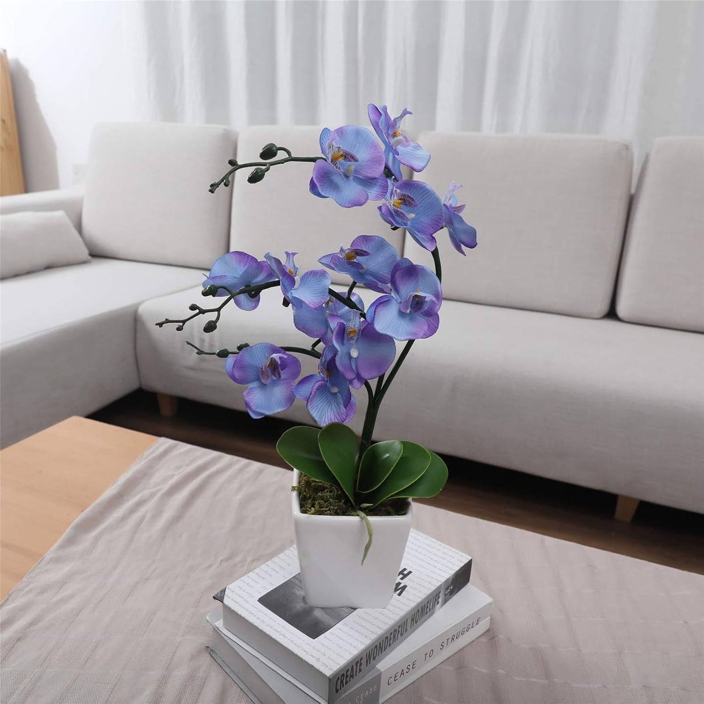 15" Tall Artificial Silk Phalaenopsis Orchid Flower Plant Pot Arrangements (Dark Purple)