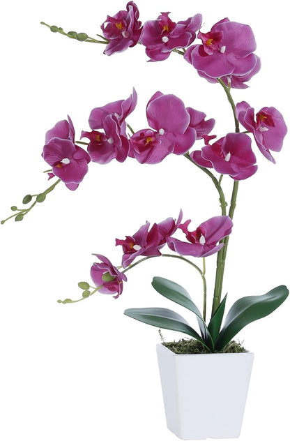 15" Tall Artificial Silk Phalaenopsis Orchid Flower Plant Pot Arrangements (Dark Purple)