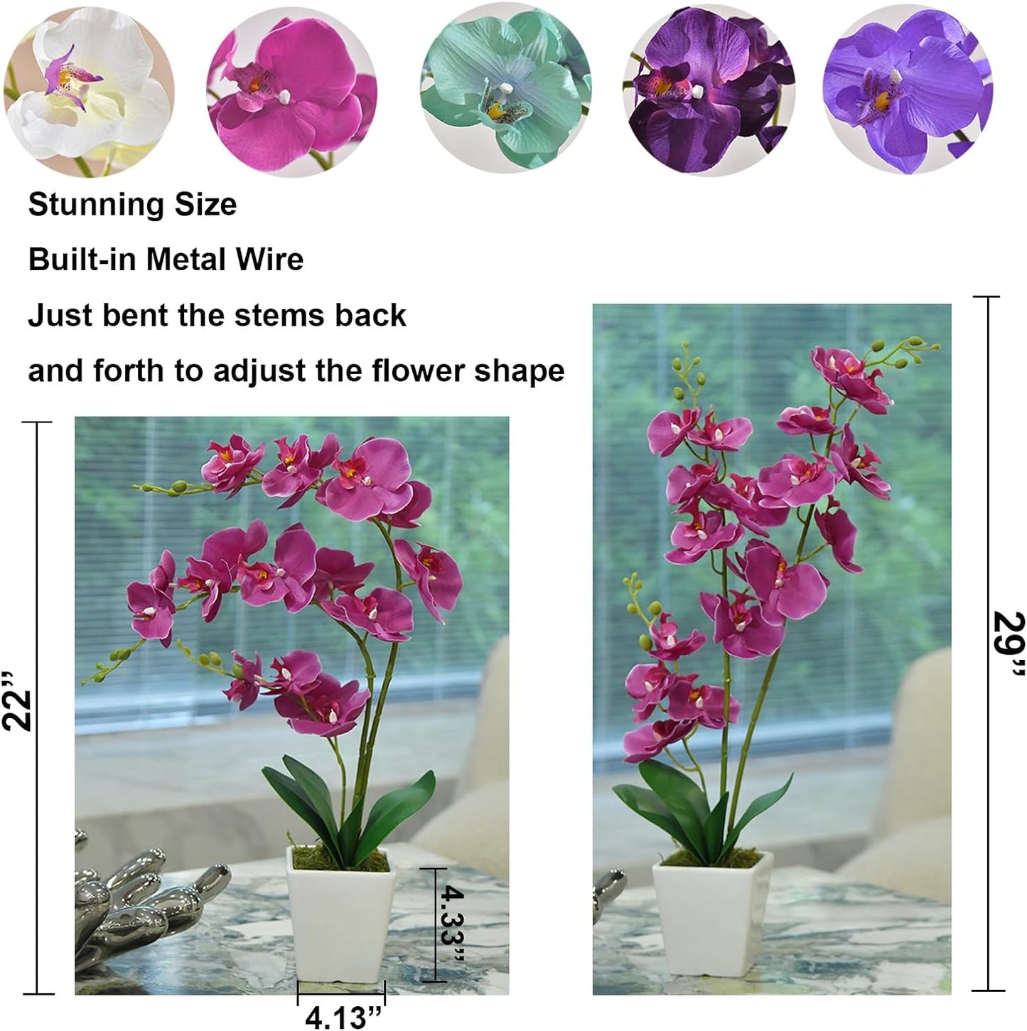 15" Tall Artificial Silk Phalaenopsis Orchid Flower Plant Pot Arrangements (Dark Purple)