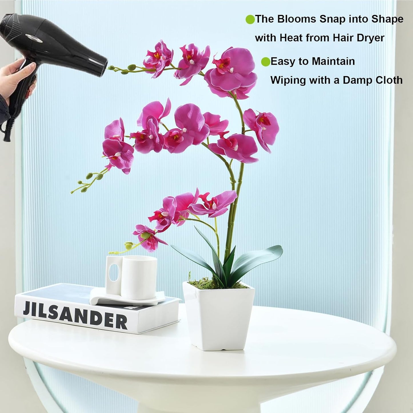 15" Tall Artificial Silk Phalaenopsis Orchid Flower Plant Pot Arrangements (Dark Purple)