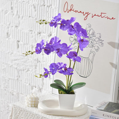 15" Tall Artificial Silk Phalaenopsis Orchid Flower Plant Pot Arrangements (Dark Purple)