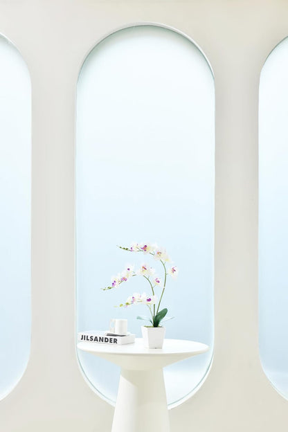 15" Tall Artificial Silk Phalaenopsis Orchid Flower Plant Pot Arrangements (Dark Purple)