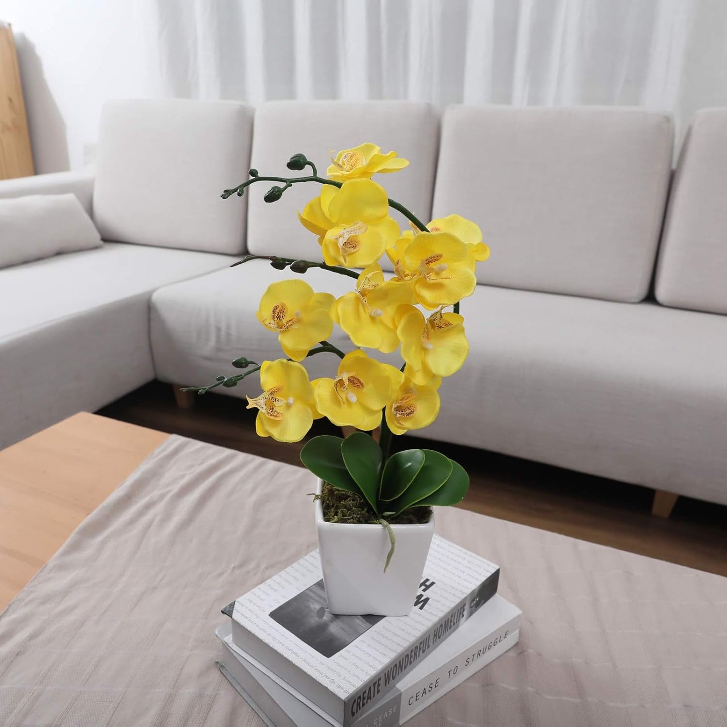 15" Tall Artificial Silk Phalaenopsis Orchid Flower Plant Pot Arrangements (Dark Purple)