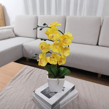 15" Tall Artificial Silk Phalaenopsis Orchid Flower Plant Pot Arrangements (Dark Purple)