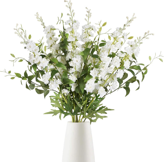 White Flowers Artificial Delphinium 9PCS with Clematis Greenery for Wedding & Home Decor