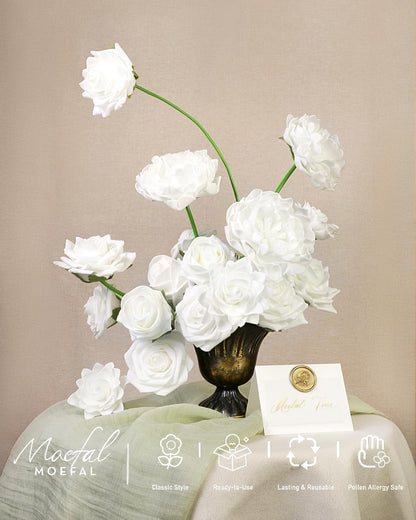 23pcs White Artificial Flowers Combo Box - Lifelike Premium Foam Peonies, Roses & Gardenias with Stems - DIY Wedding Bouquets, Centerpieces, Bridal Shower Decor & Bulk Fake Flowers