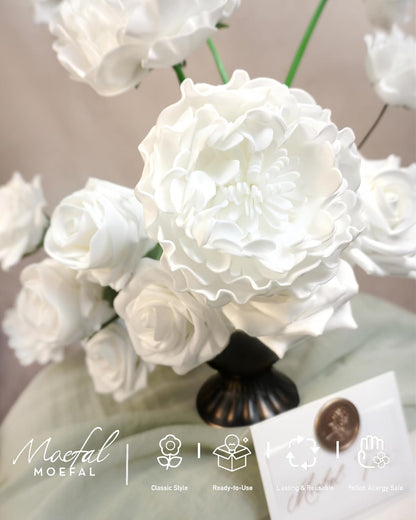 23pcs White Artificial Flowers Combo Box - Lifelike Premium Foam Peonies, Roses & Gardenias with Stems - DIY Wedding Bouquets, Centerpieces, Bridal Shower Decor & Bulk Fake Flowers