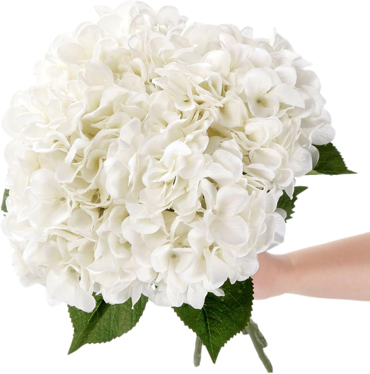 5 Pcs White Hydrangea Artificial Flowers, 21'' Faux Hydrangea with Stems