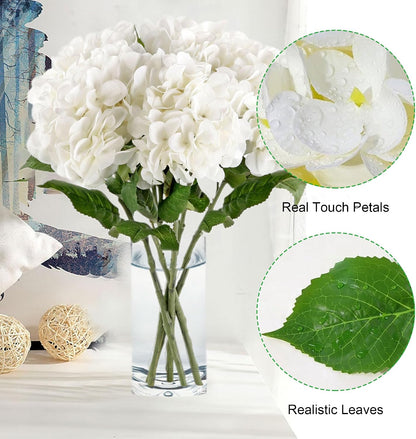 5 Pcs White Hydrangea Artificial Flowers, 21'' Faux Hydrangea with Stems
