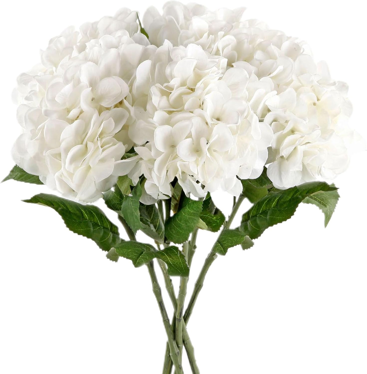 5 Pcs White Hydrangea Artificial Flowers, 21'' Faux Hydrangea with Stems