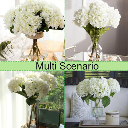 5 Pcs White Hydrangea Artificial Flowers, 21'' Faux Hydrangea with Stems