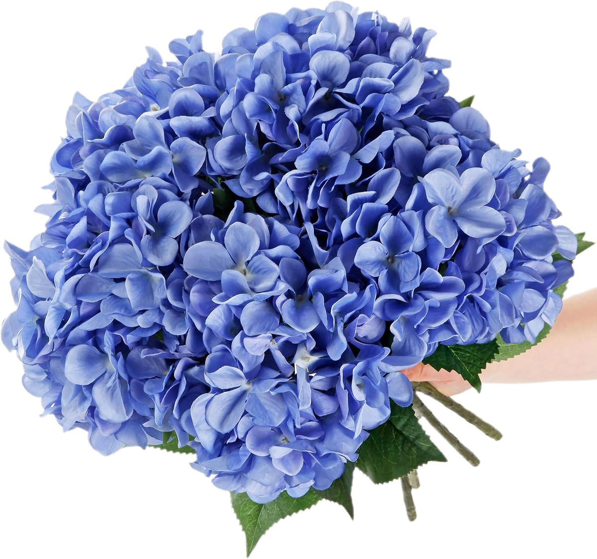 5 Pcs White Hydrangea Artificial Flowers, 21'' Faux Hydrangea with Stems