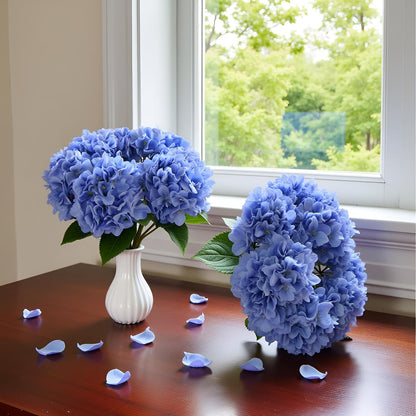 5 Pcs White Hydrangea Artificial Flowers, 21'' Faux Hydrangea with Stems