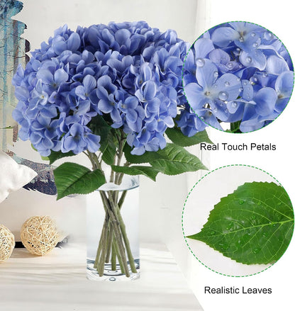 5 Pcs White Hydrangea Artificial Flowers, 21'' Faux Hydrangea with Stems
