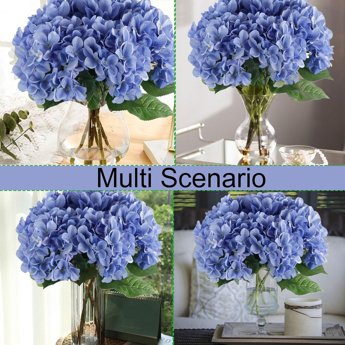 5 Pcs White Hydrangea Artificial Flowers, 21'' Faux Hydrangea with Stems