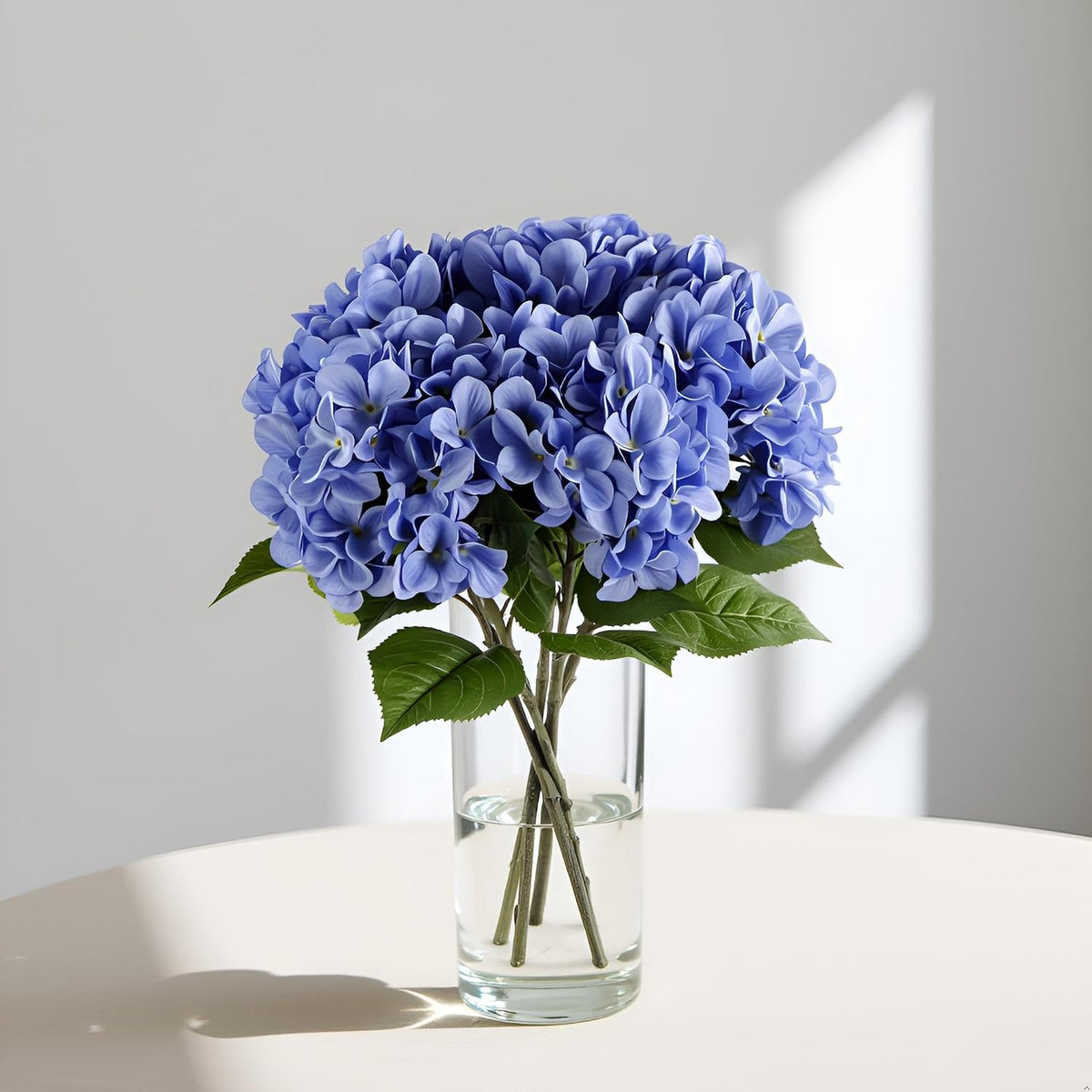 5 Pcs White Hydrangea Artificial Flowers, 21'' Faux Hydrangea with Stems