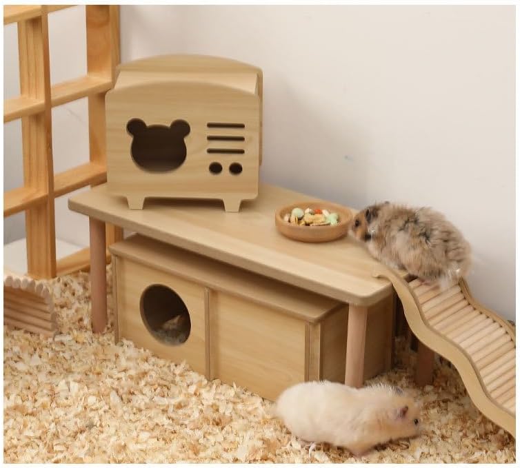 Hamster Play Wooden Platform, Gerbil Cage Waterproof Wood Stand