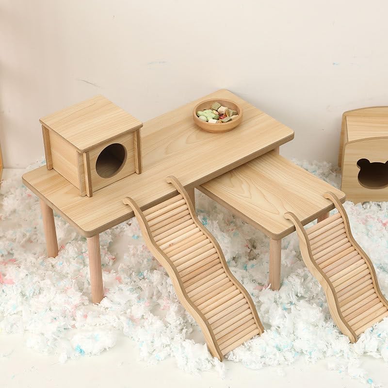 Hamster Play Wooden Platform, Gerbil Cage Waterproof Wood Stand