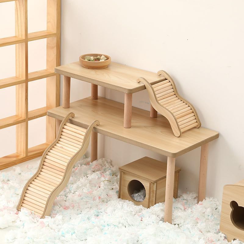 Hamster Play Wooden Platform, Gerbil Cage Waterproof Wood Stand
