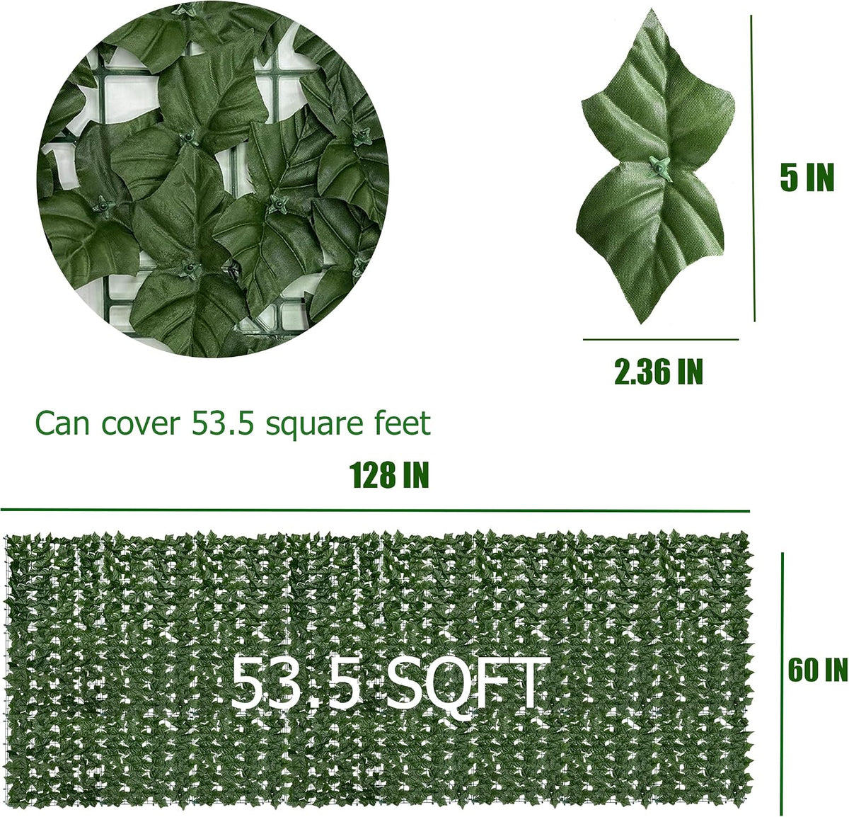 60"x128" (53.5 Sqft), Artificial Ivy Vine Privacy Fence Screen Roll