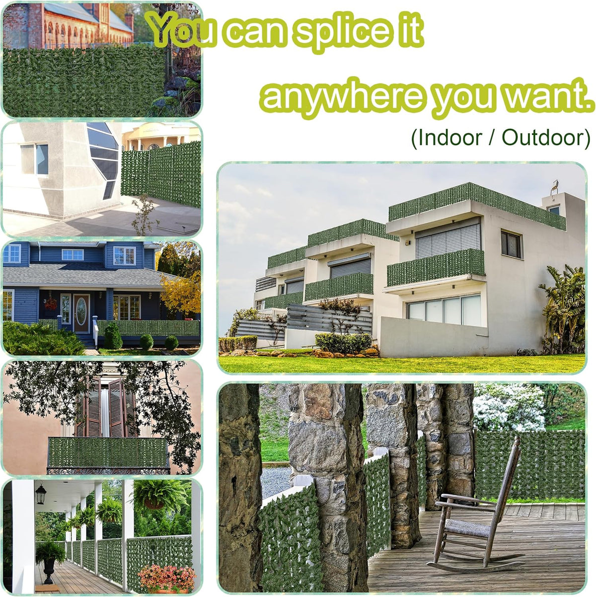 60"x128" (53.5 Sqft), Artificial Ivy Vine Privacy Fence Screen Roll