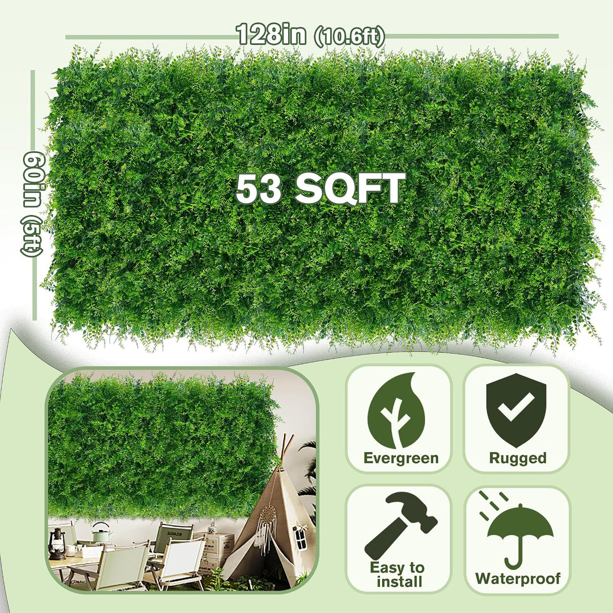 60"x128" (53.5 Sqft), Artificial Ivy Vine Privacy Fence Screen Roll