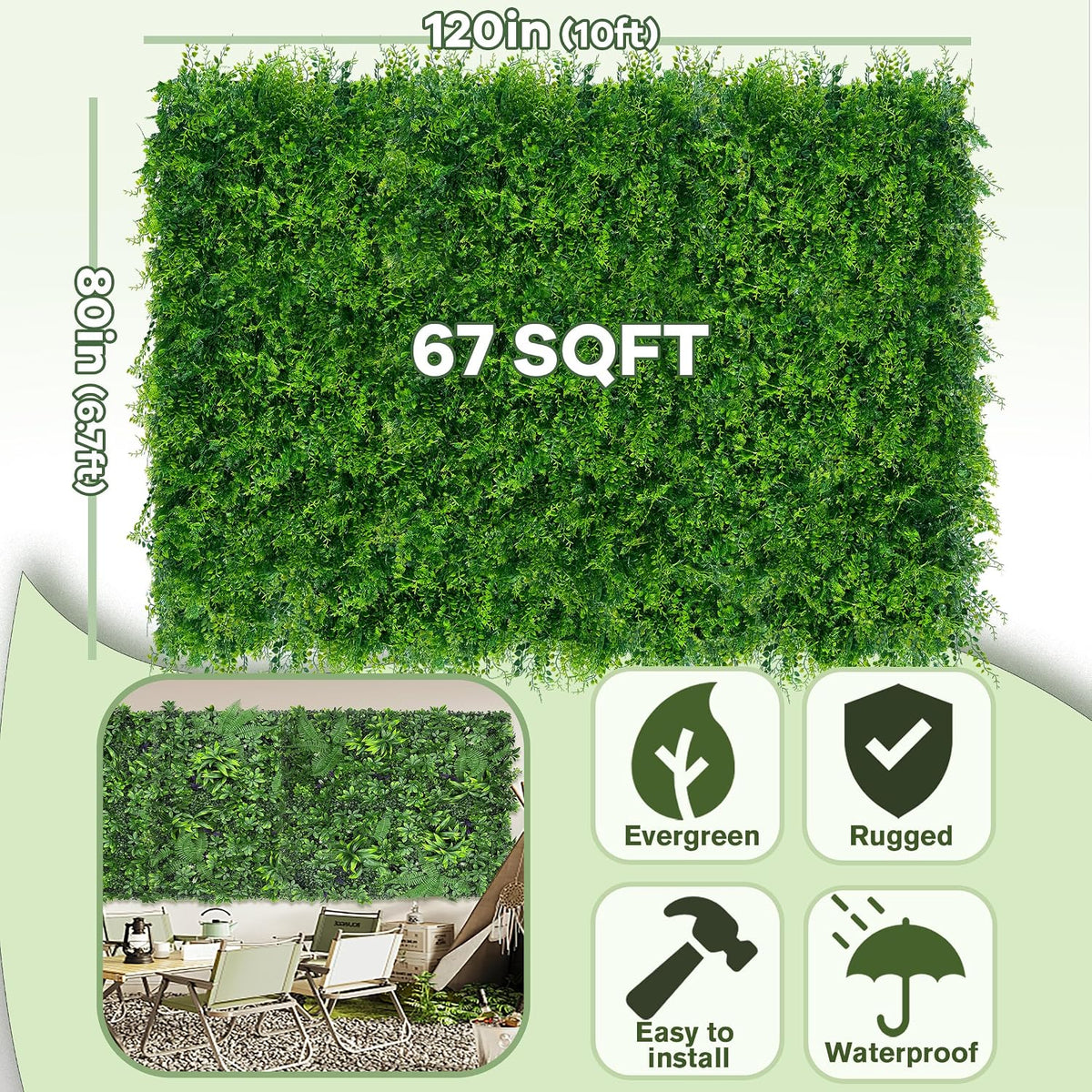 60"x128" (53.5 Sqft), Artificial Ivy Vine Privacy Fence Screen Roll