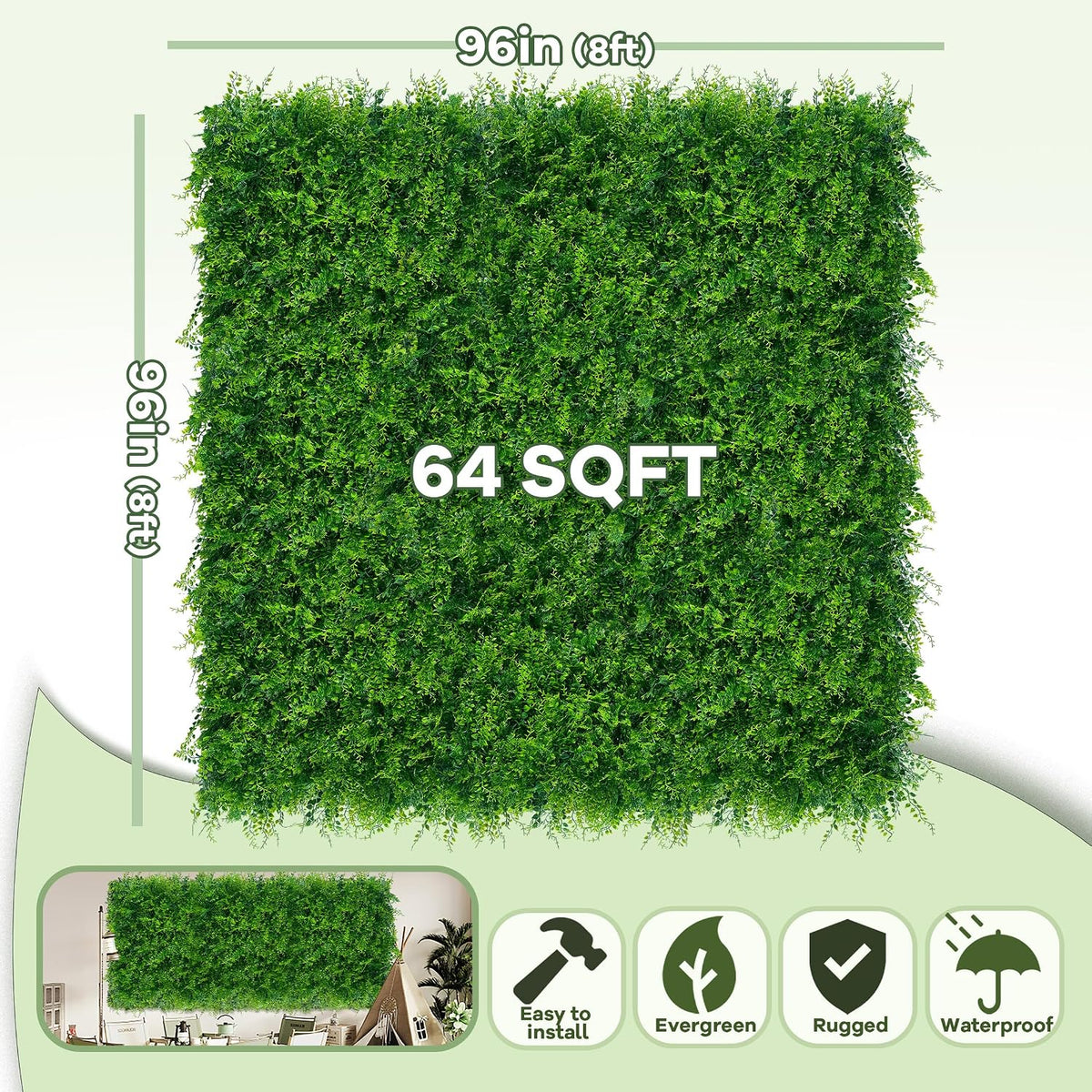 60"x128" (53.5 Sqft), Artificial Ivy Vine Privacy Fence Screen Roll