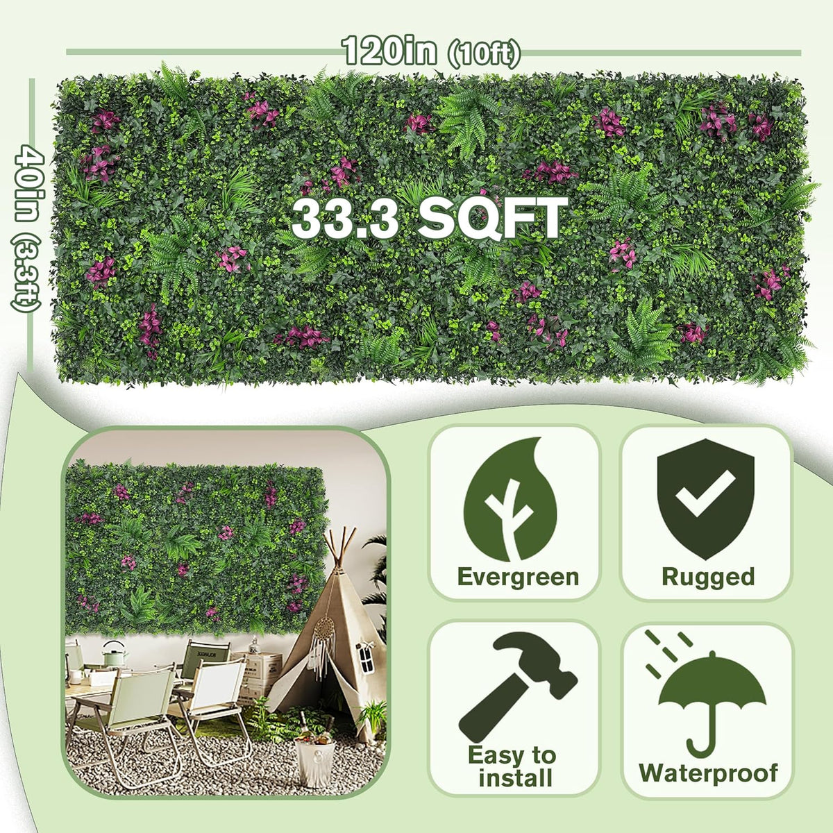 60"x128" (53.5 Sqft), Artificial Ivy Vine Privacy Fence Screen Roll