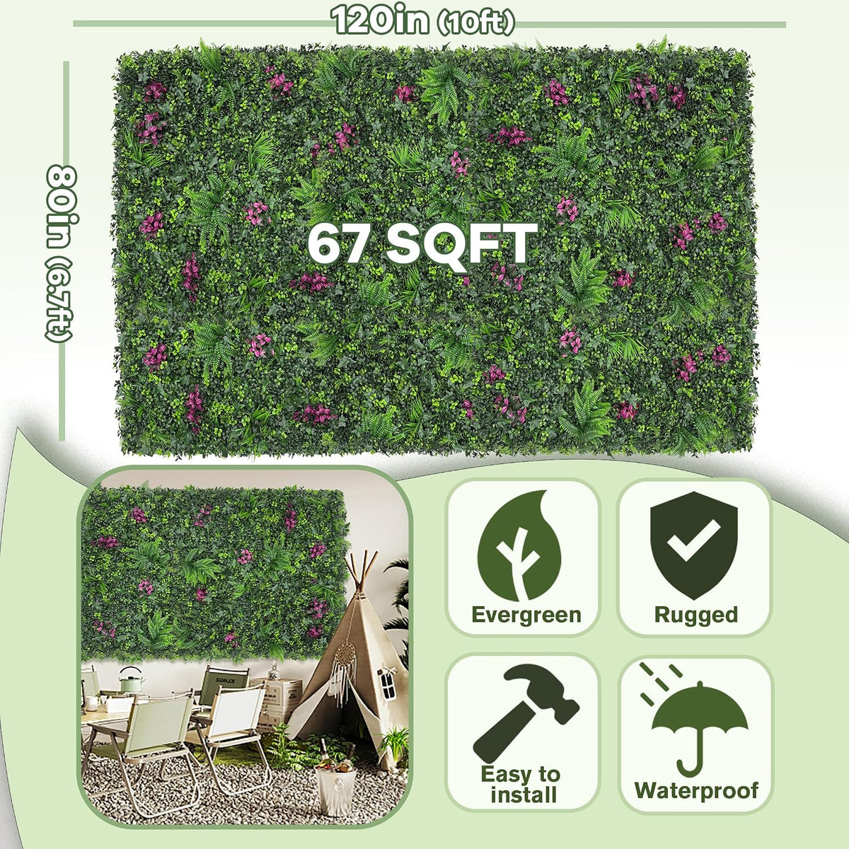 60"x128" (53.5 Sqft), Artificial Ivy Vine Privacy Fence Screen Roll