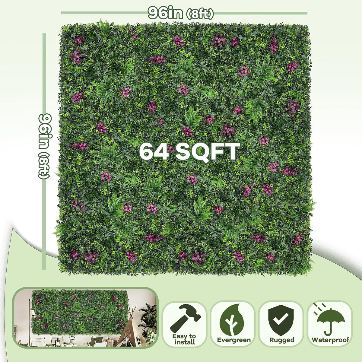 60"x128" (53.5 Sqft), Artificial Ivy Vine Privacy Fence Screen Roll