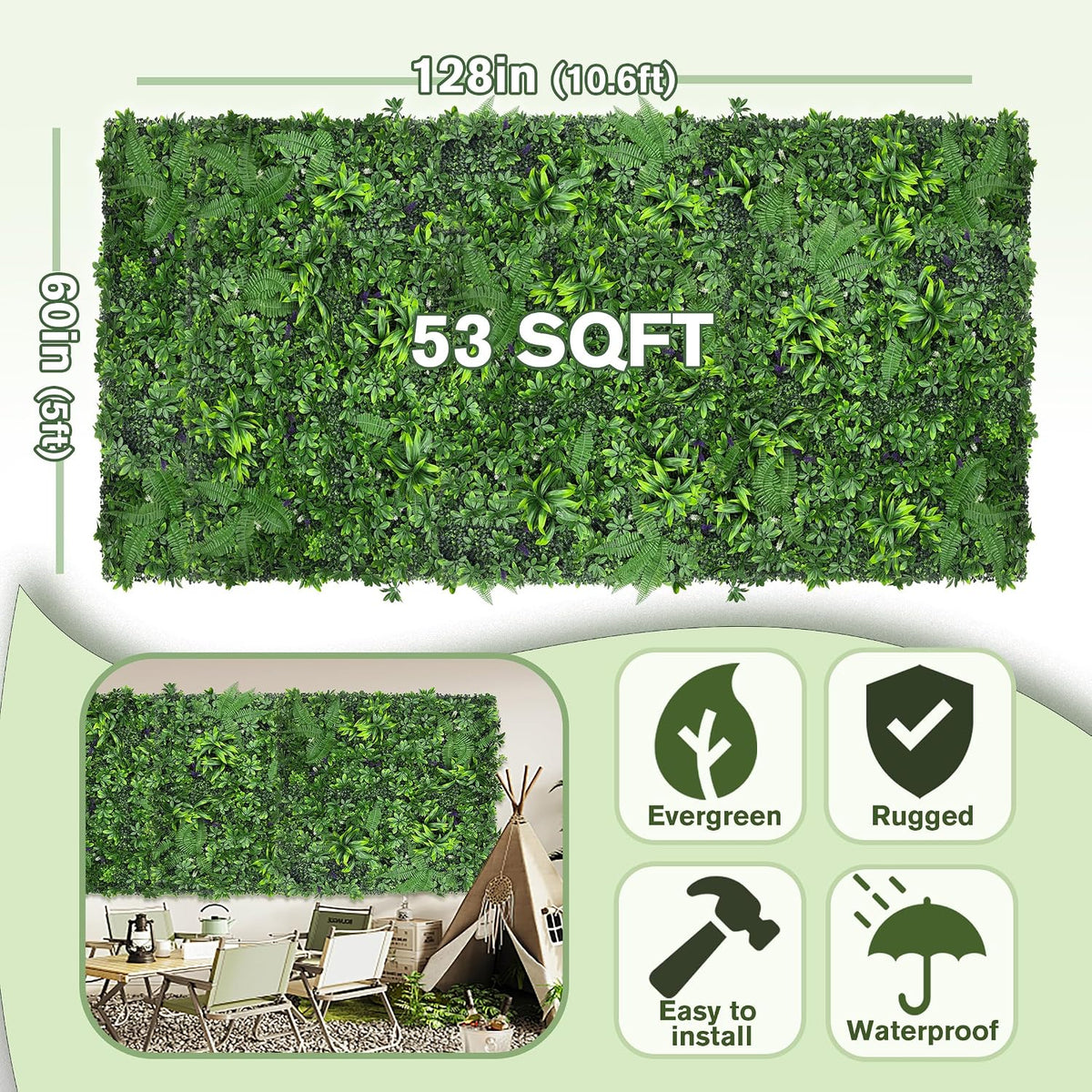 60"x128" (53.5 Sqft), Artificial Ivy Vine Privacy Fence Screen Roll