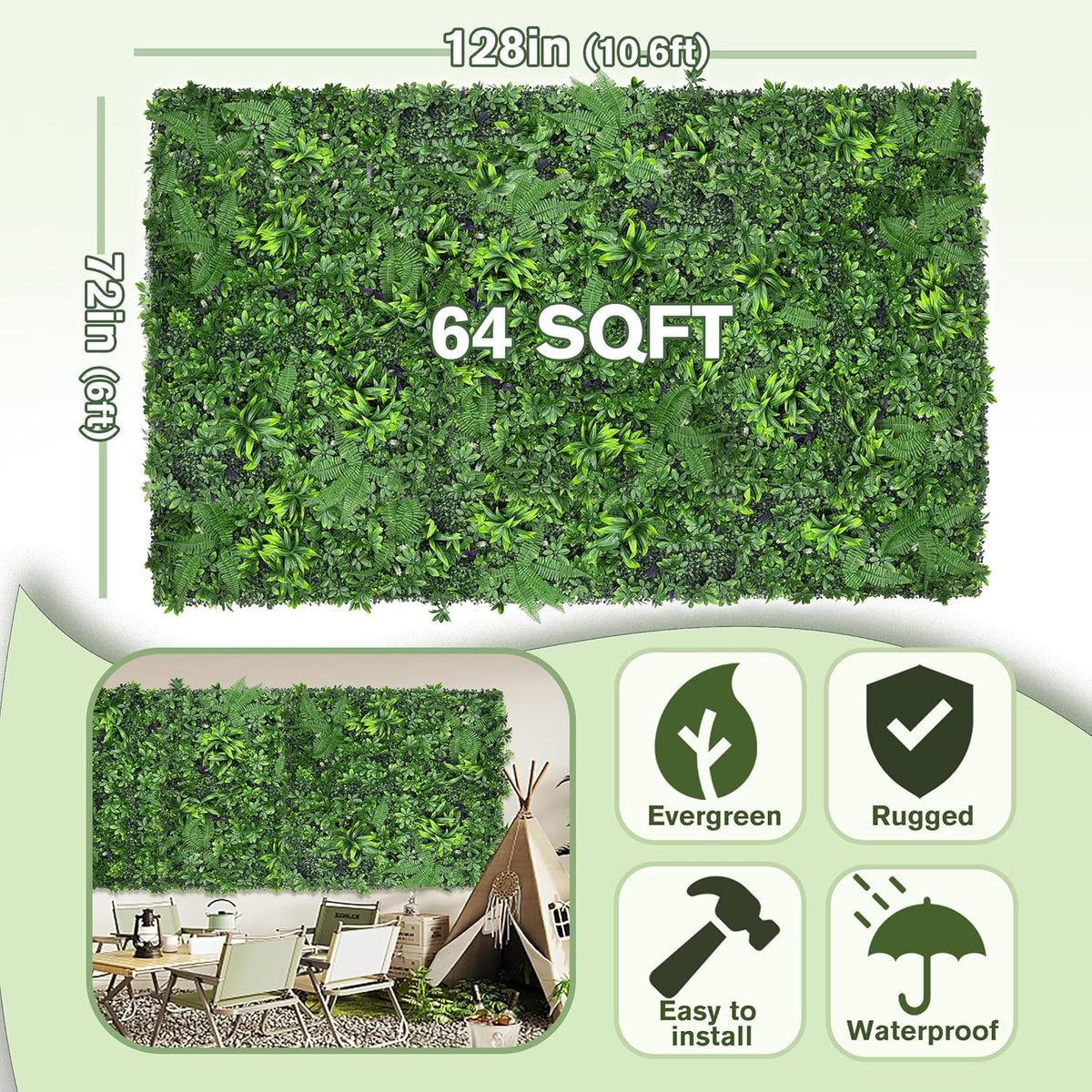 60"x128" (53.5 Sqft), Artificial Ivy Vine Privacy Fence Screen Roll