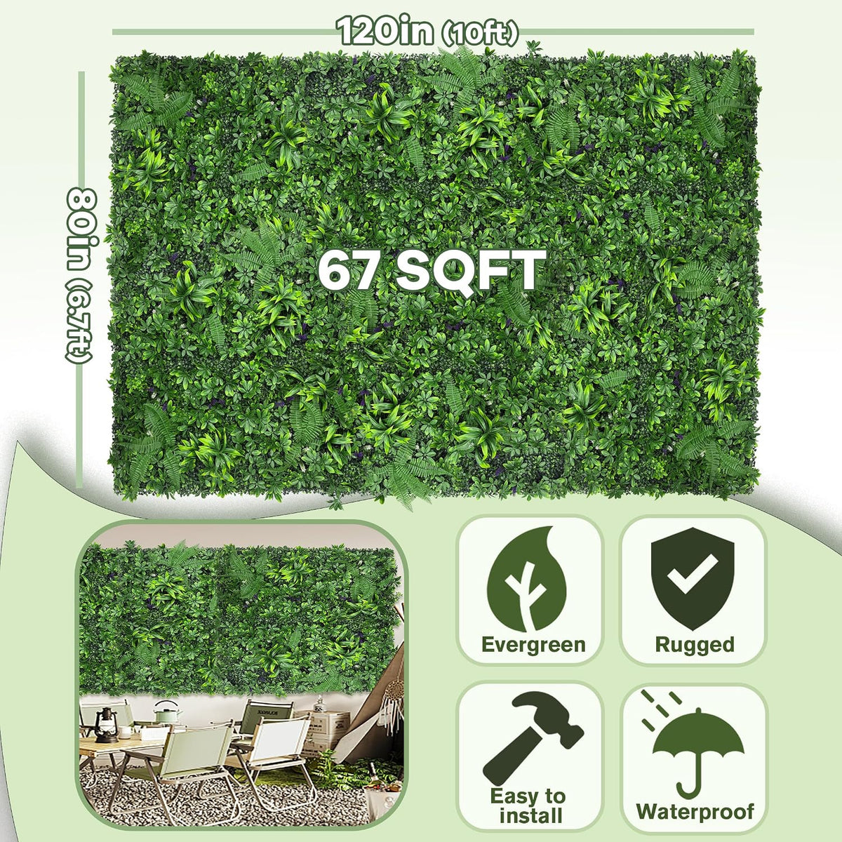 60"x128" (53.5 Sqft), Artificial Ivy Vine Privacy Fence Screen Roll