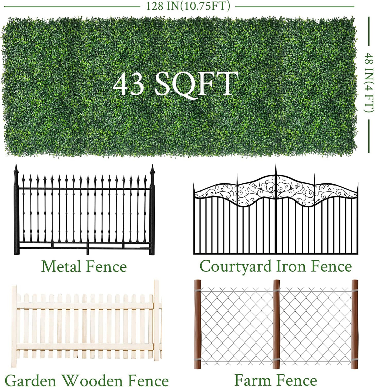 60"x128" (53.5 Sqft), Artificial Ivy Vine Privacy Fence Screen Roll
