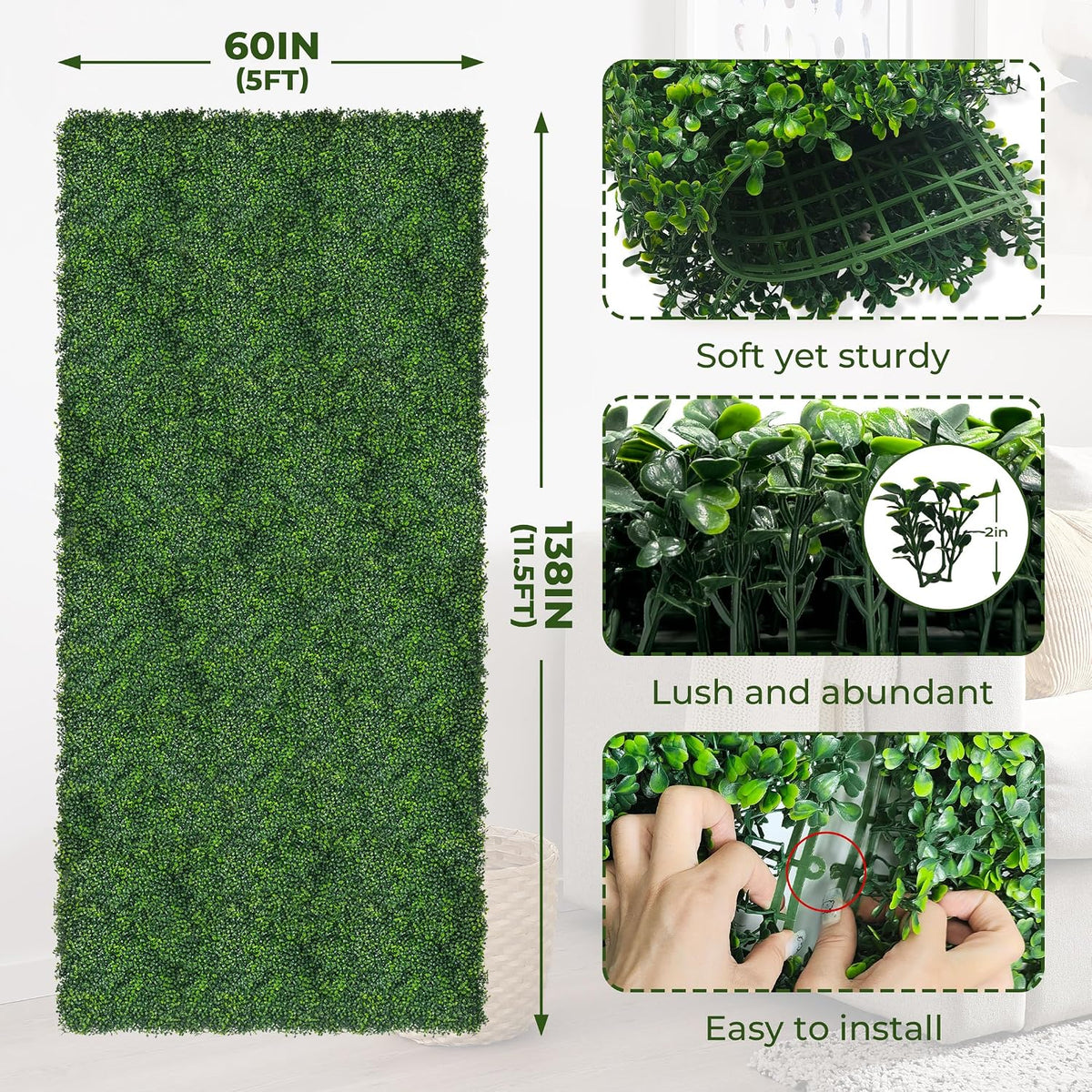 60"x128" (53.5 Sqft), Artificial Ivy Vine Privacy Fence Screen Roll