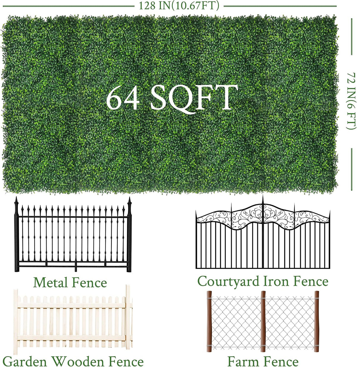 60"x128" (53.5 Sqft), Artificial Ivy Vine Privacy Fence Screen Roll