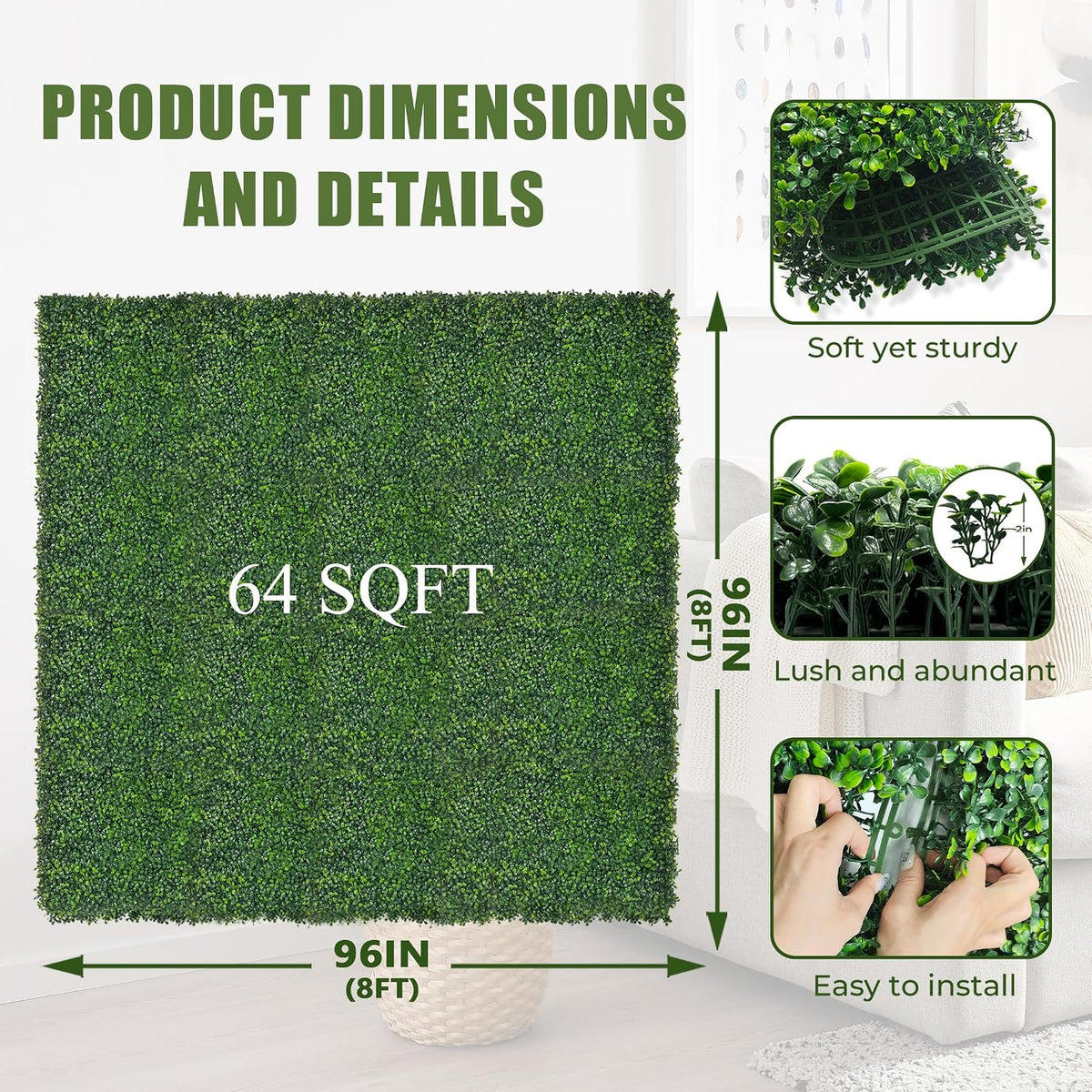 60"x128" (53.5 Sqft), Artificial Ivy Vine Privacy Fence Screen Roll